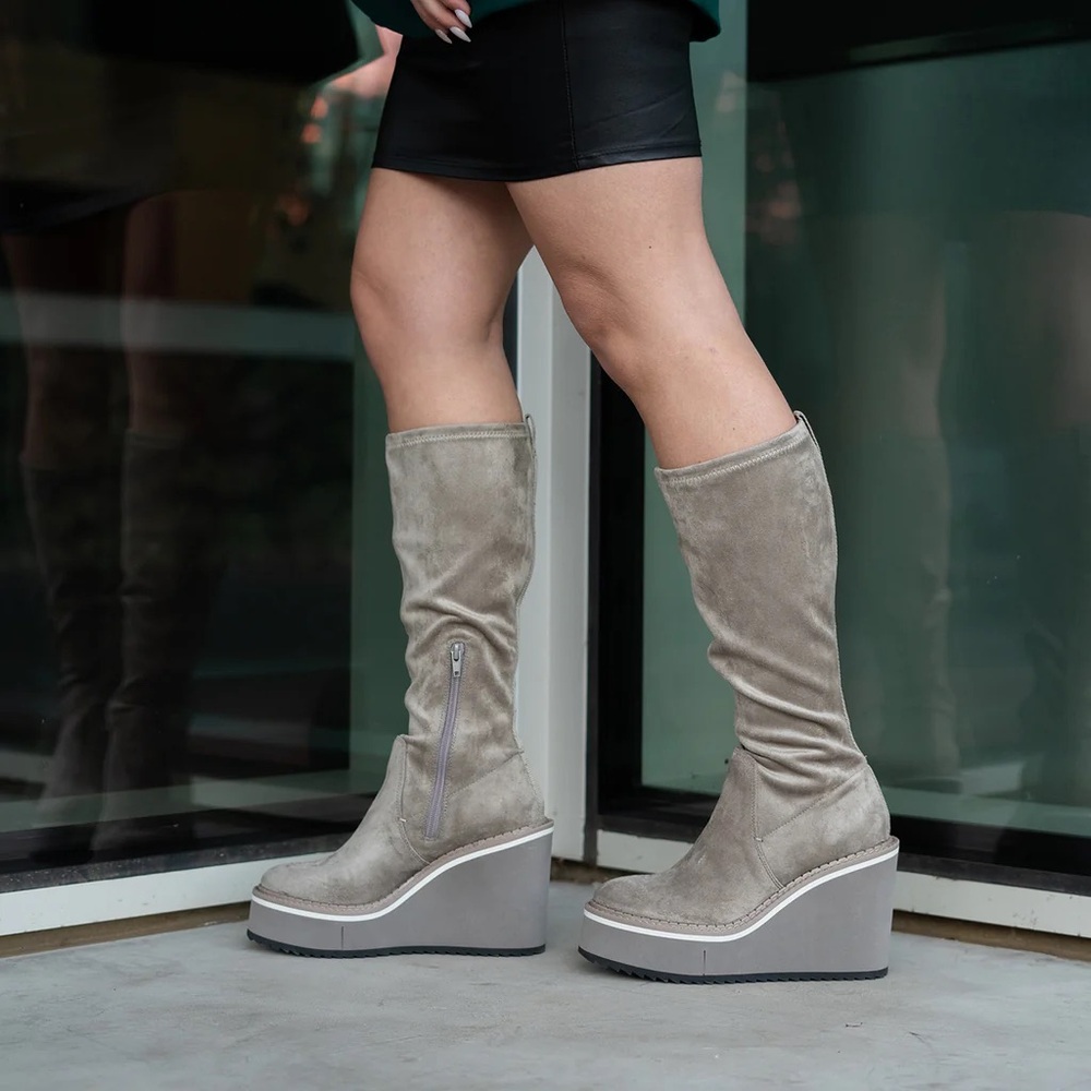 Naked Feet APEX IN GREIGE WEDGE KNEE HIGH BOOTS